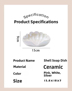Dimensioni dettagliate per portasapone in ceramica a forma di conchiglia perlata