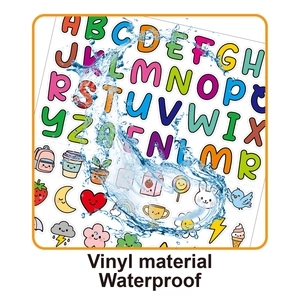 Waterproof vinyl cartoon alphabet stickers for water bottles with fun decorative patterns
