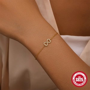 Elegant 925 sterling silver gold infinity heart bracelet with sparkling zircon stones