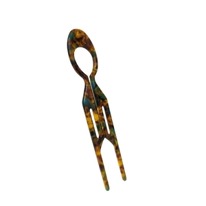 U-shaped tortoise shell acetate hair fork for elegant bun styling on white background