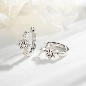 Boucles D'oreilles Créoles Flocon De Neige Zircon Cuivre Piercing Avec Tige En Argent Sterling 925 Style Hiver