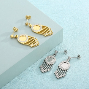 Boucles d'oreilles créatives en acier inoxydable et zircon avec finition or et argent