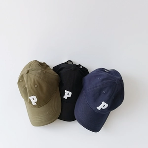 Classic cotton baseball caps with P embroidery in army green, black, and navy blue