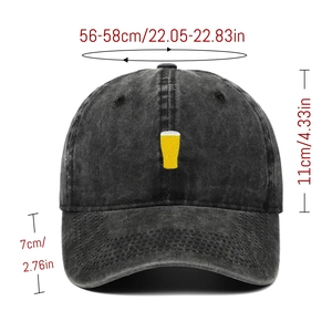 Vue détaillée de la casquette délavée grise avec broderie de bière et guide des tailles