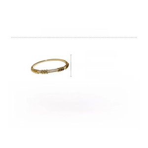 Detail of 18K gold plated copper bangle with zircon stones and threaded texture design