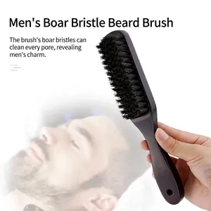 Classic men's wooden beard brush with black boar bristles for grooming and styling
