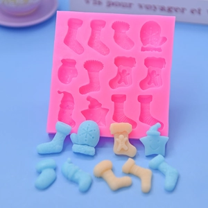 Moule de Noël en silicone rose avec formes de chaussettes et étoiles pour gâteaux DIY