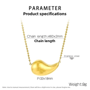 Détail du collier pendentif haricot en acier inoxydable doré avec chaîne de 460mm