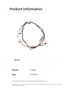 Silver bead and pearl tassel necklace size chart and material specifications