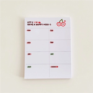 Cute cherry weekly planner notepad with 8-grid layout for notes and daily schedules