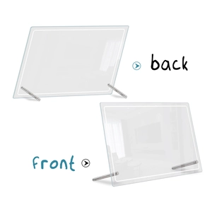 Front and back view of a transparent acrylic weekly planner board with metal support rods