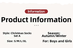 Size chart for Christmas themed cotton socks for kids featuring festive cartoon patterns