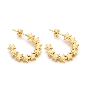 Elegant gold minimalist star hoop earrings for women featuring linked star pattern
