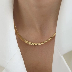 Collier Chaîne Gourmette En Acier Inoxydable Maille Cubaine Plate Bijoux Hip Hop Pour Hommes Et Femmes Or Argent