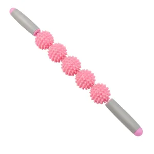 Pink hedgehog 5-ball muscle massage roller stick for yoga relief and fascia release