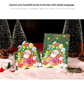 Détail de cartes de Noël 3D avec texte Merry Christmas et illustrations festives