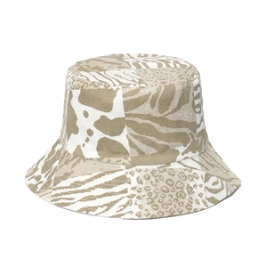 Modischer Fischerhut mit Leoparden- und Zebramuster auf beigefarbenem Twill-Segeltuch