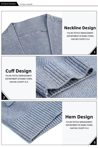 Detail view of v-neck cardigan showing textured honeycomb knit and ribbed cuffs
