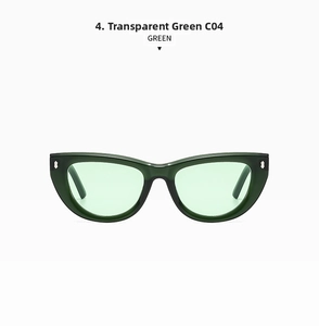 Dettaglio della montura di occhiali da sole cat-eye verde trasparente C04