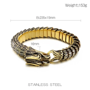 Detailed specs of the vintage dragon scale stainless steel bracelet with weight and dimensions