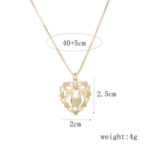 18k gold plated MOM heart necklace with micro-paved zircons and size specifications