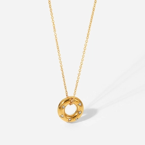 Minimalist 18K gold plated stainless steel necklace with hollow zircon circle pendant