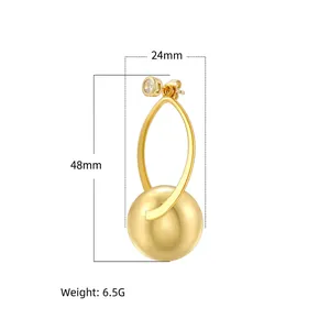Modern 18K gold plated spherical drop earrings with sparkling zircon studs for women