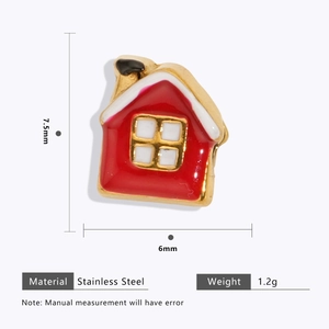 Detailed specs of stainless steel red house charm with dimensions 7.5mm by 6mm