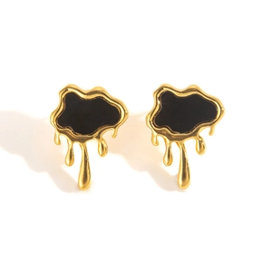 Irregular fluid-style gold and black enamel earrings made of titanium steel