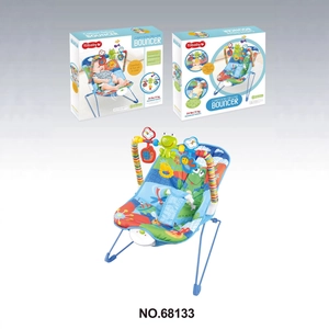 Cartoon baby bouncer seat with soothing vibration function and hanging toys for infants