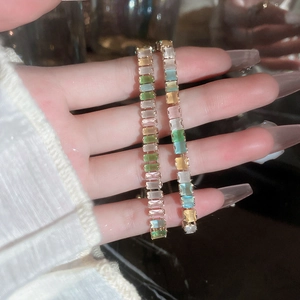 Luxurious adjustable gold chain bracelet with colorful square zircon gemstones