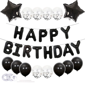 Kit ballons Happy Birthday noir 16 pouces avec étoiles et confettis pour décoration