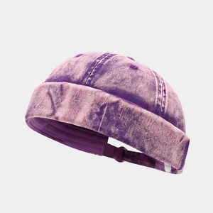 Bonnet docker en denim délavé violet pour hommes et femmes avec sangle réglable