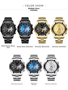 Detailed color selection of MREURIO stainless steel mens watches with calendar and chronograph