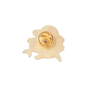 Back view of golden astronaut whale enamel pin with secure butterfly clutch closure