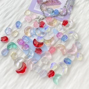 Iridescent crescent and shell-shaped glass beads for DIY necklaces and bracelets