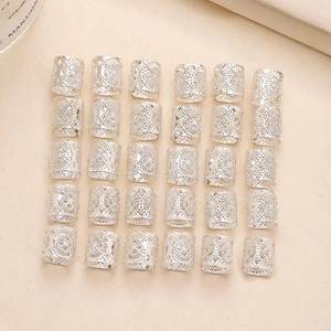 Set of 30 silver metal hollow dreadlock beads for African hair braiding DIY accessories
