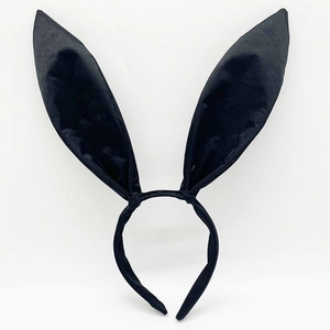 Glossy black satin bunny ear headband for Easter and Halloween hair accessories