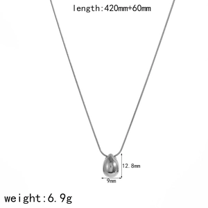 Silver minimalist teardrop pendant necklace in durable stainless steel on white background