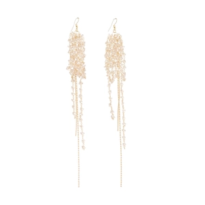 French crystal beaded tassel hook earrings with gold chains and clear stones