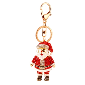 Sparkling Santa Claus keychain with red rhinestones and golden alloy ring for bags
