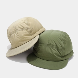 Minimalist nylon winter flat brim baseball caps in beige and olive green outdoor colors