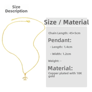 Size chart for 18K gold plated copper airplane pendant necklace with 45+5cm chain length