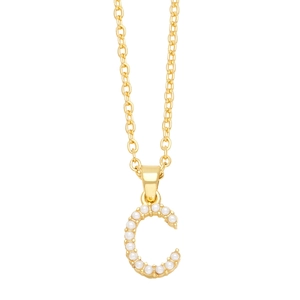 Elegant gold necklace with pearl-inlaid letter C pendant on a minimalist chain