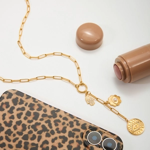 Evil eye parel Y-ketting van 18K verguld roestvrij staal met hand van Fatima hanger