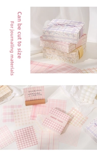 Macro shot of grid pattern sticky notes for scrapbooking and creative journaling