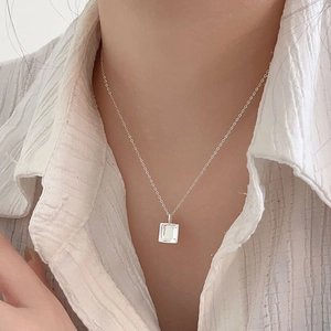Geometric Square Pendant Necklace 925 Sterling Silver Minimalist Concave Design Jewelry For Women Elegant Style