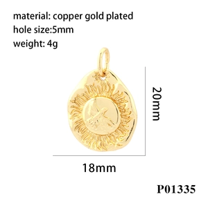 Gold plated copper sun and bird embossed round pendant charm for jewelry making