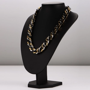Collana a catena cubana bicolore in acciaio inossidabile oro e argento lucido