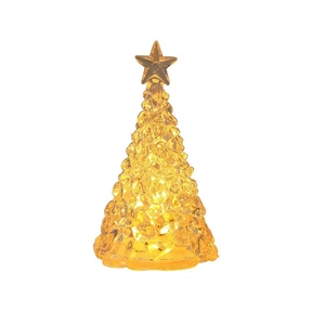 Mini glowing crystal Christmas tree with warm LED lights and top star for desk decor